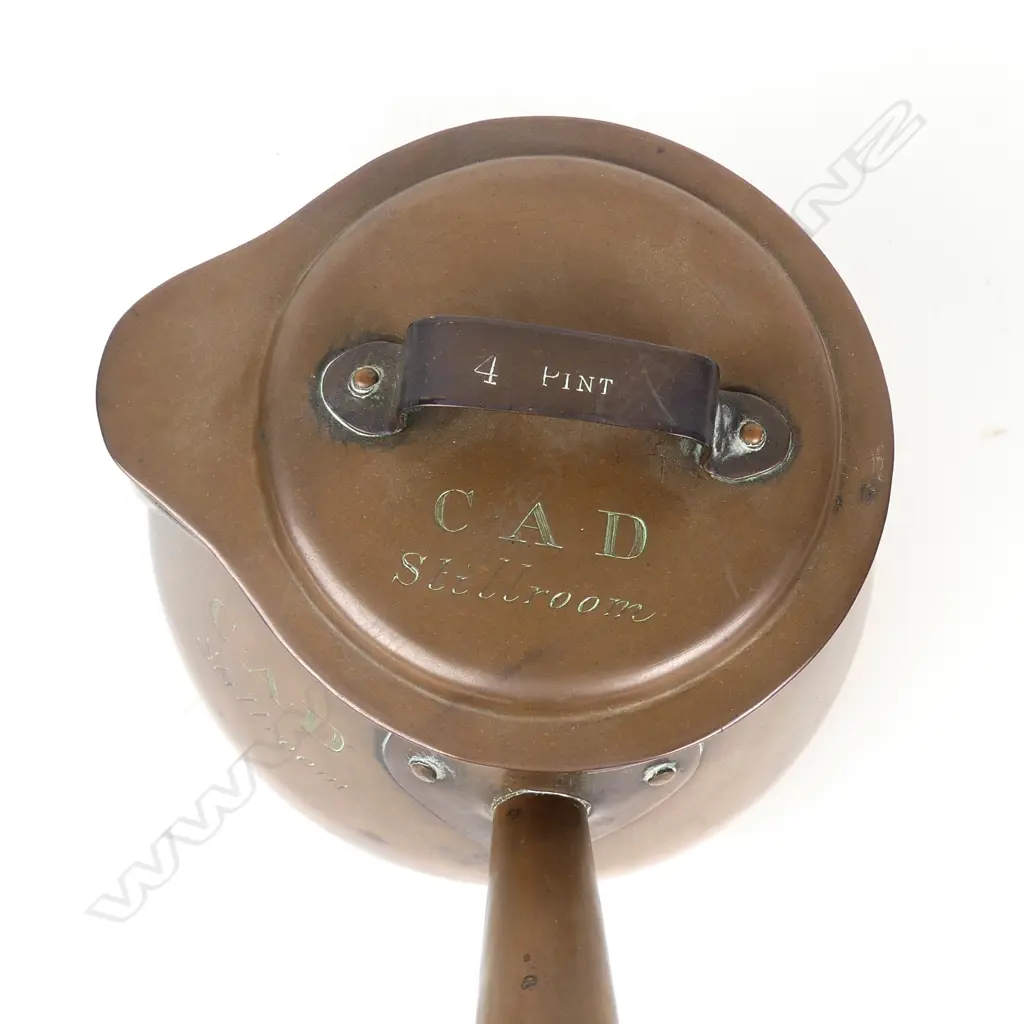 A large Victorian copper lidded brandy pan Image 1++