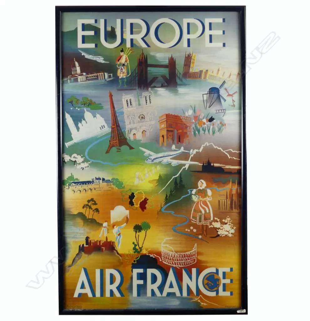 A vintage 1949 Air France Europe travel poster by Robert Falcucci Image 1++