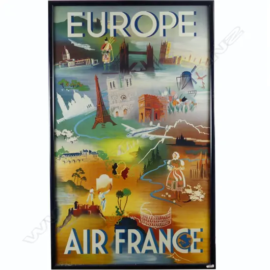 A vintage 1949 Air France Europe travel poster by Robert Falcucci