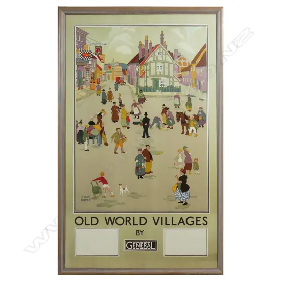 A framed vintage railway poster 'Old World Villages'