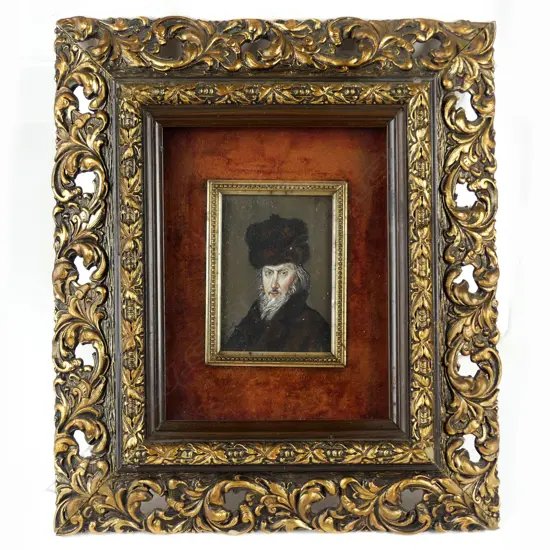 A framed miniature portrait