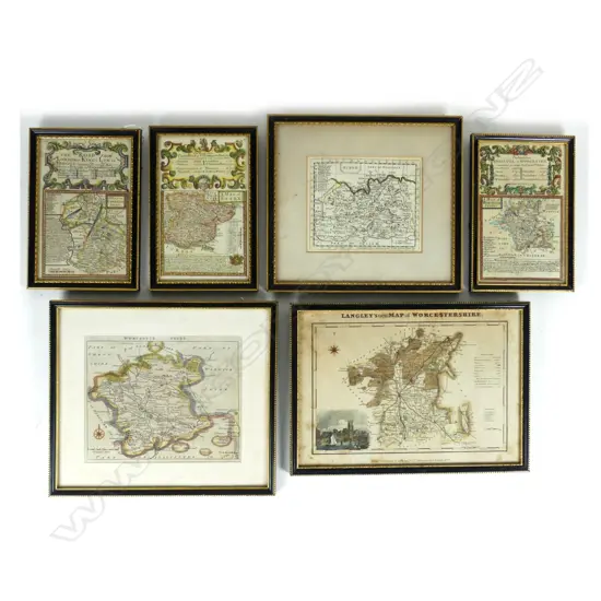 Six small antique English Counties maps
