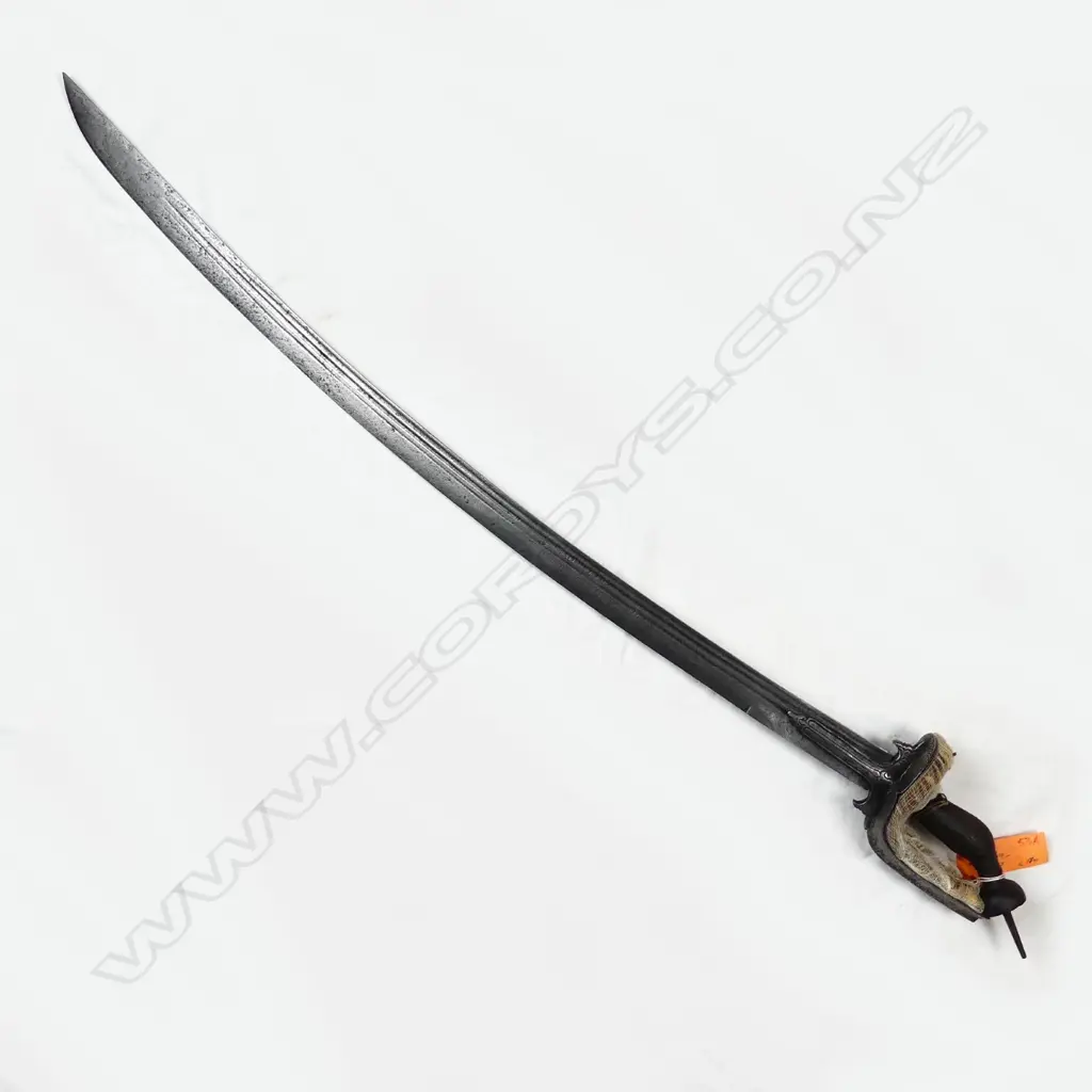 An interesting late 18thC Indian Maratha sword hilt of Khanda pattern fitted to a 19thC light cavalry sabre blade Image 1++