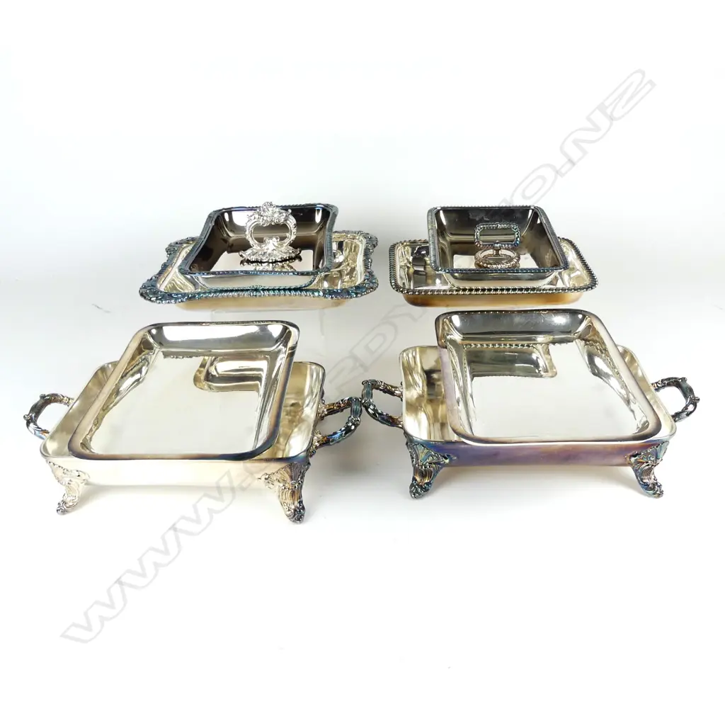 Four WWI period silver plate presentation entree dishes 'From the Officer's 28th Brigade R.F.A.' (Royal Field Artillery) Image 1++