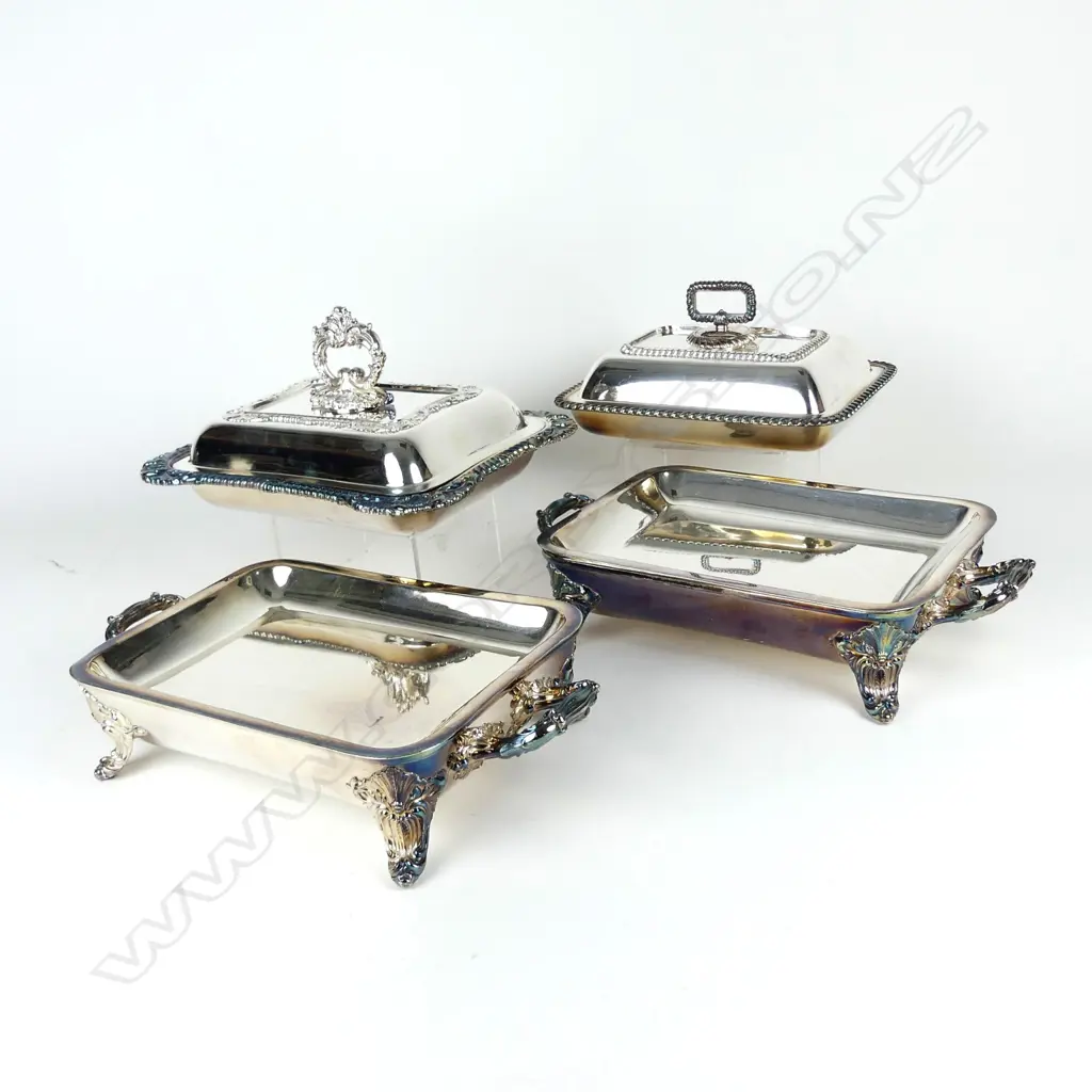 Four WWI period silver plate presentation entree dishes 'From the Officer's 28th Brigade R.F.A.' (Royal Field Artillery) Image 1++