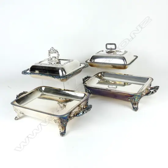 Four WWI period silver plate presentation entree dishes 'From the Officer's 28th Brigade R.F.A.' (Royal Field Artillery)