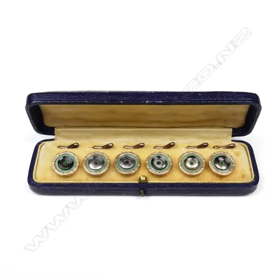A cased set of six Edwardian dress shirt studs