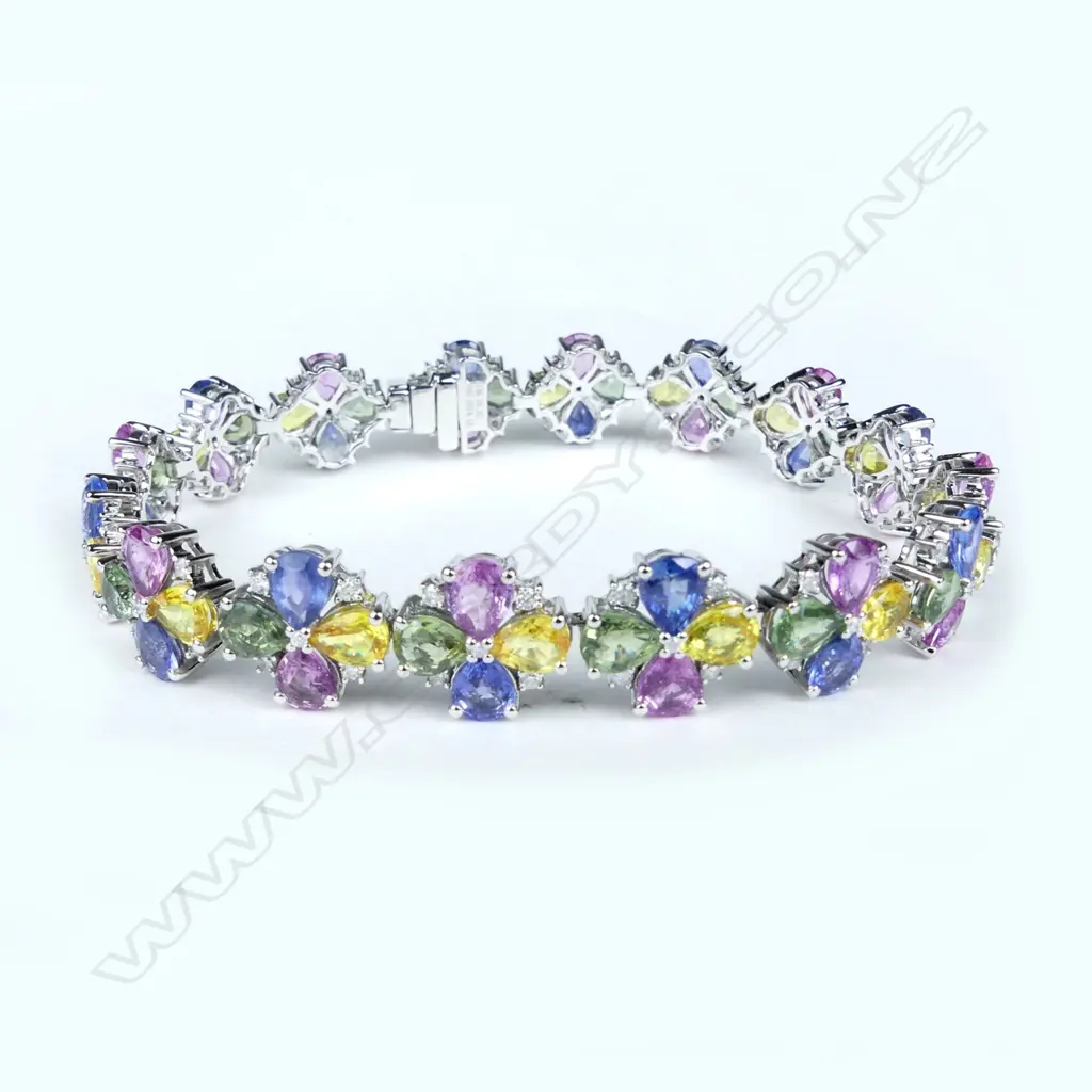 A 14ct white gold sapphire and diamond bracelet Image 1++