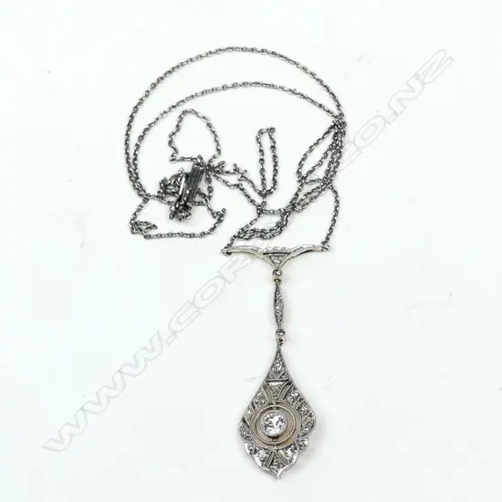 A 14ct white and yellow gold Art Deco style pendant