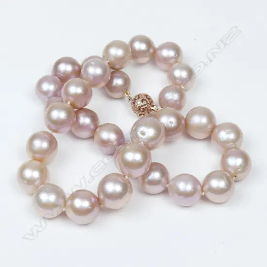 A 14ct rose gold pearl necklace
