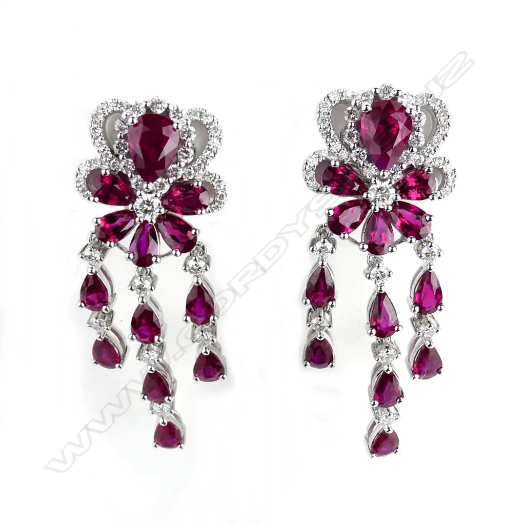 A pair of 18ct. white gold ruby and diamond chandelier type earrings Image 1++