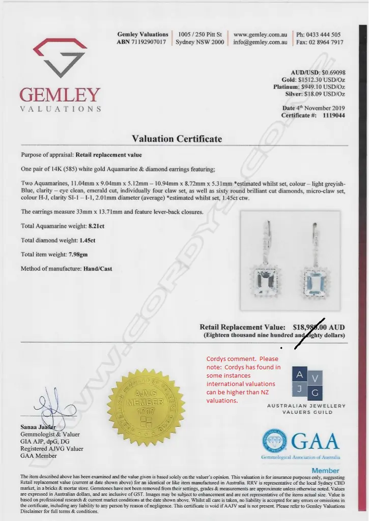 A pair of 14ct white gold aquamarine and diamond earrings Image 1++