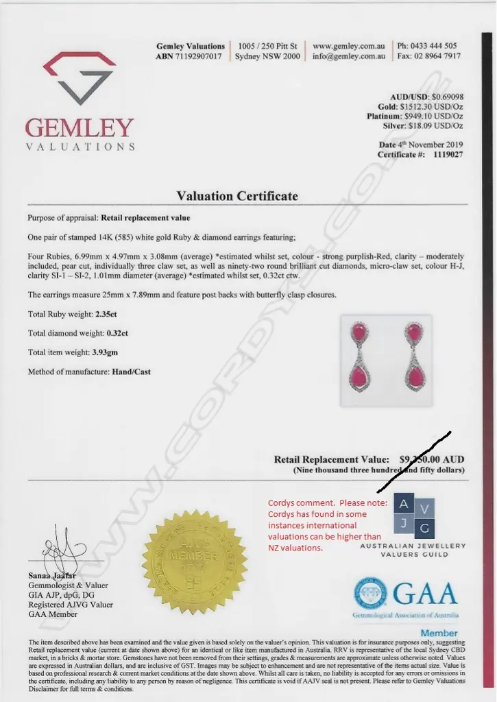 A pair of 14ct white gold ruby and diamond earrings Image 1++