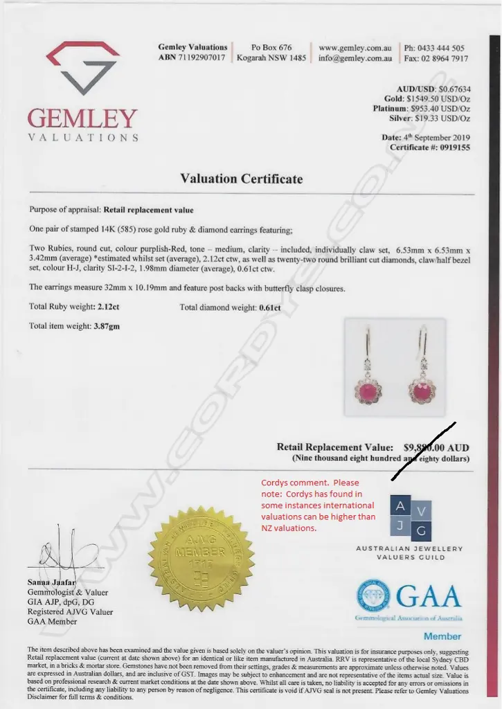 A pair of 14ct rose gold ruby and diamond earrings Image 1++