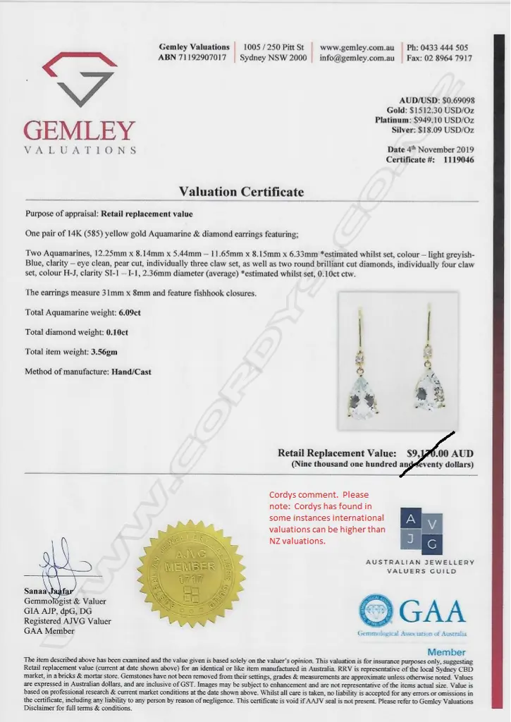 A pair of 14ct gold aquamarine and diamond drop earrings Image 1++