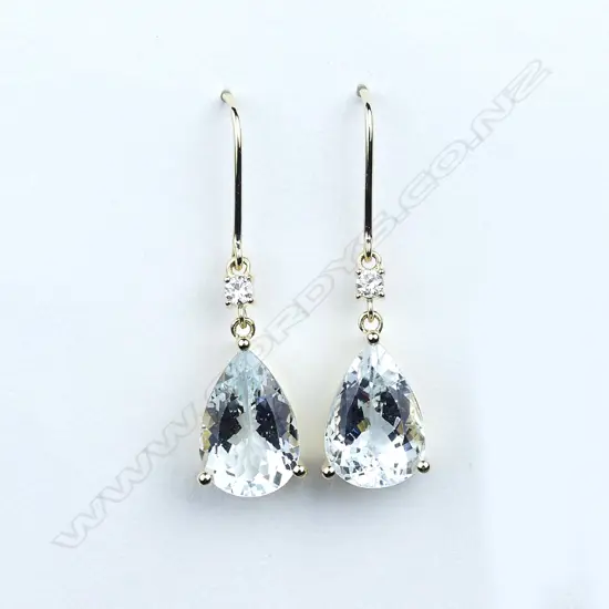 A pair of 14ct gold aquamarine and diamond drop earrings