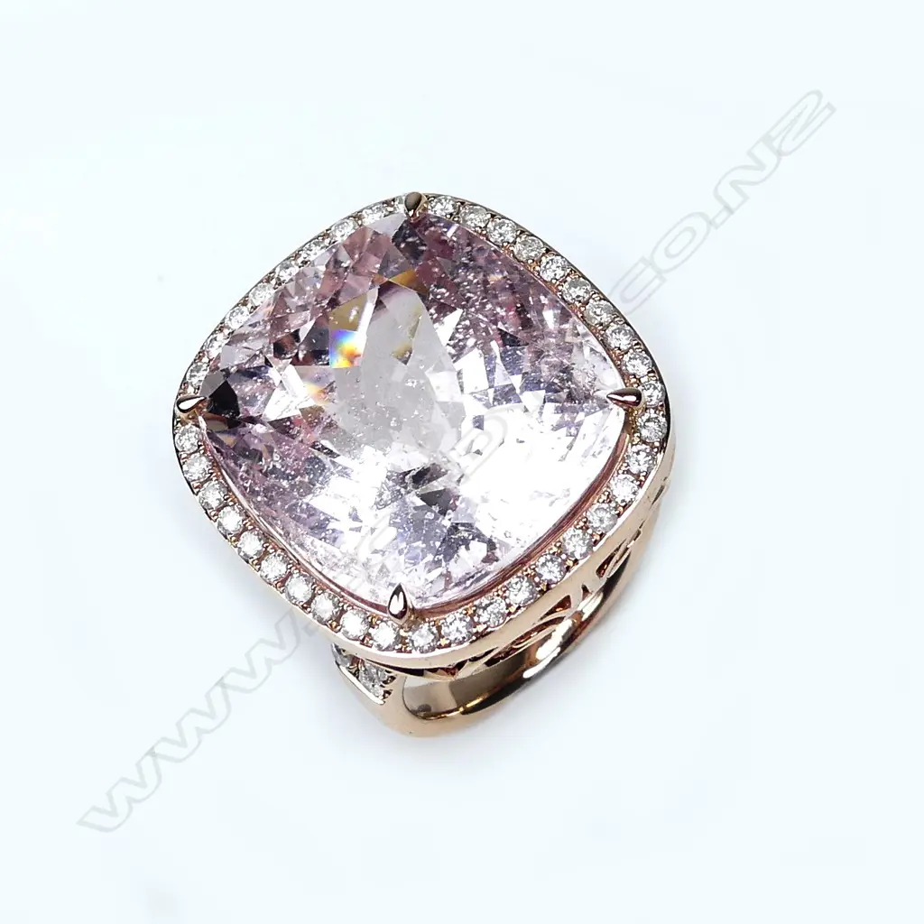 A 14ct rose gold kunzite and diamond ring Image 1++