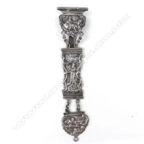 A 19thC European fancy silver chatelaine clip