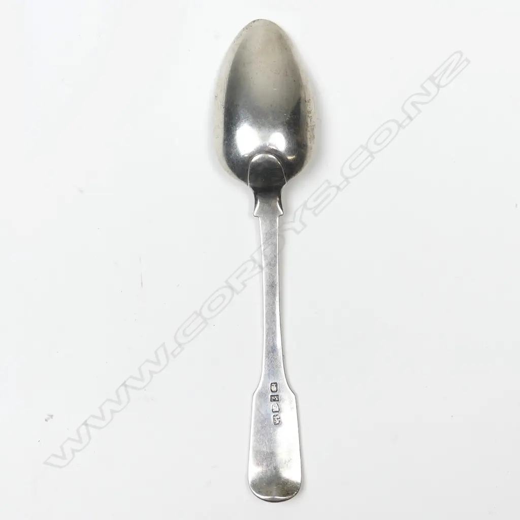 A silver dessert spoon with counterfeit Georgian hallmarks Image 1++