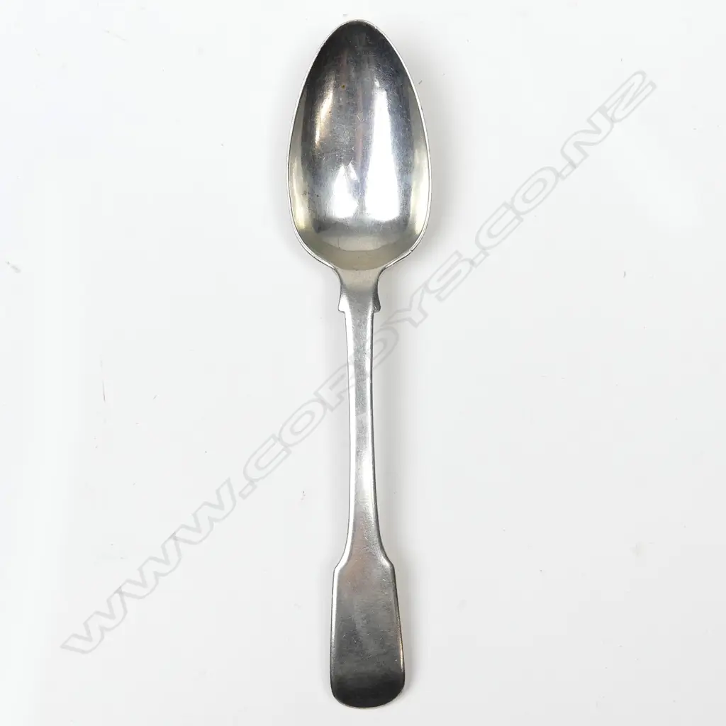 A silver dessert spoon with counterfeit Georgian hallmarks Image 1++