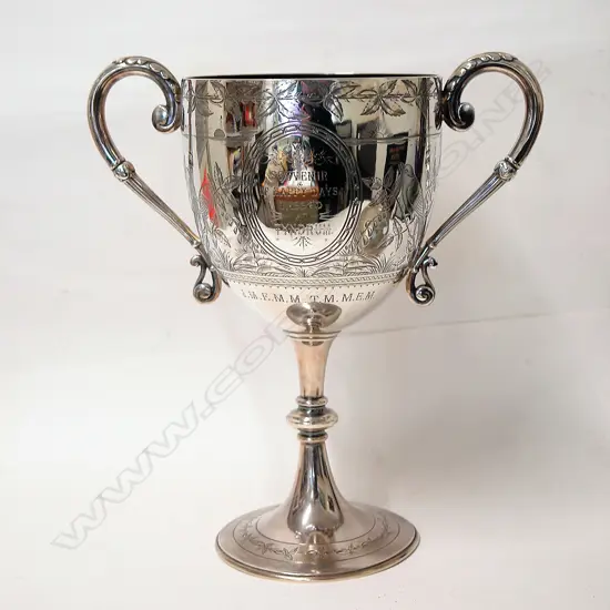 A large and impressive Victorian silver Aesthetic period engraved trophy cup