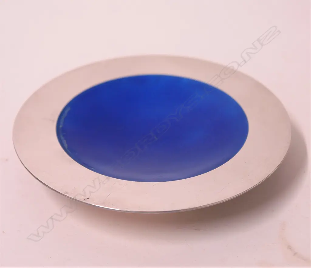 A Georg Jensen silver dish with blue enamel lining Image 1++