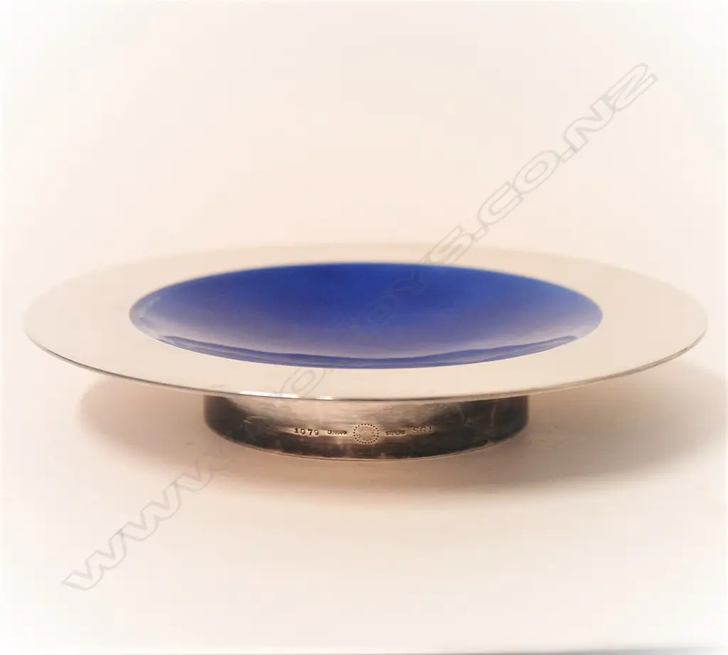 A Georg Jensen silver dish with blue enamel lining Image 1++