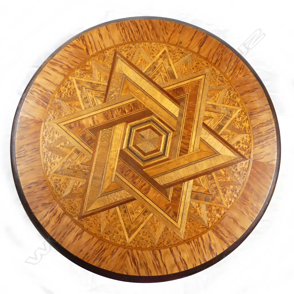A 19thC quality N.Z. colonial inlaid marquetry specimen table Image 1++