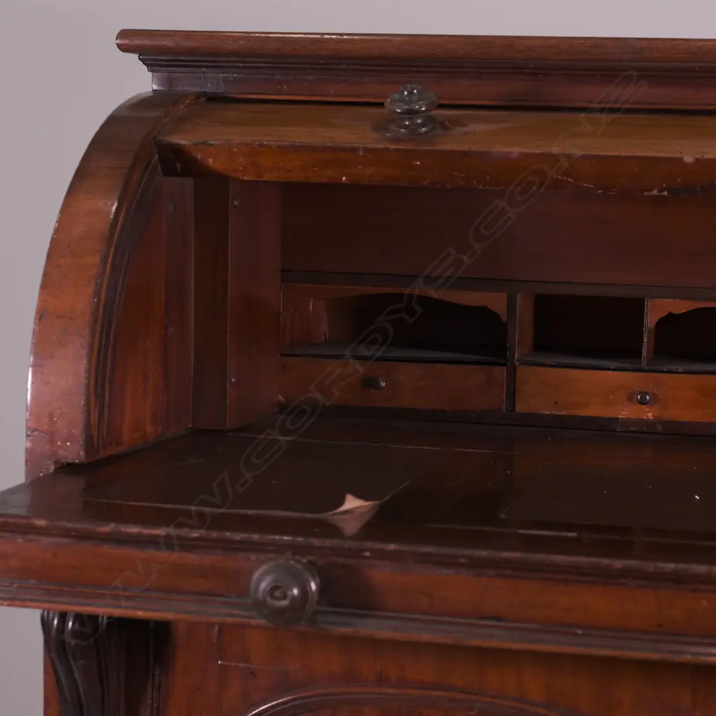 A Victorian mahogany roll-top drum cylinder desk Image 1++