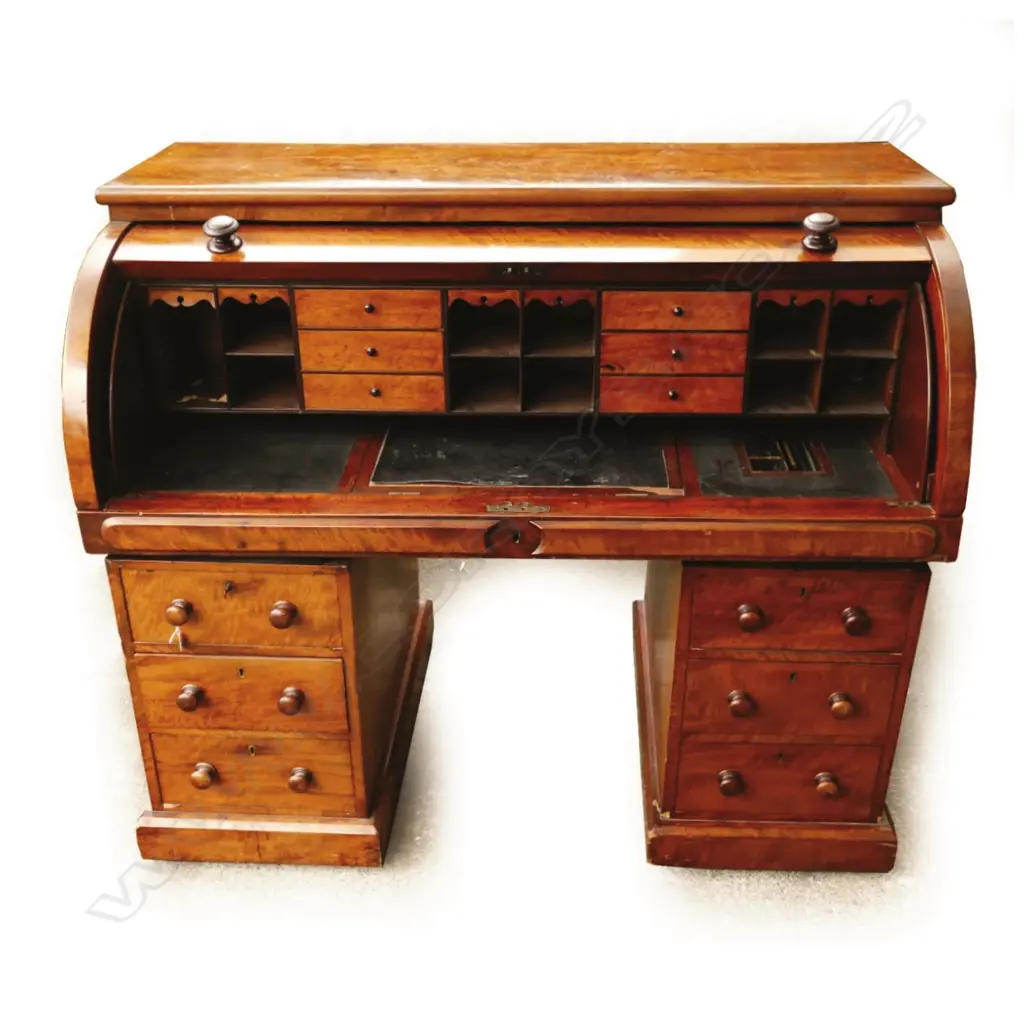 A large William IV flame mahogany cylinder desk Image 1++