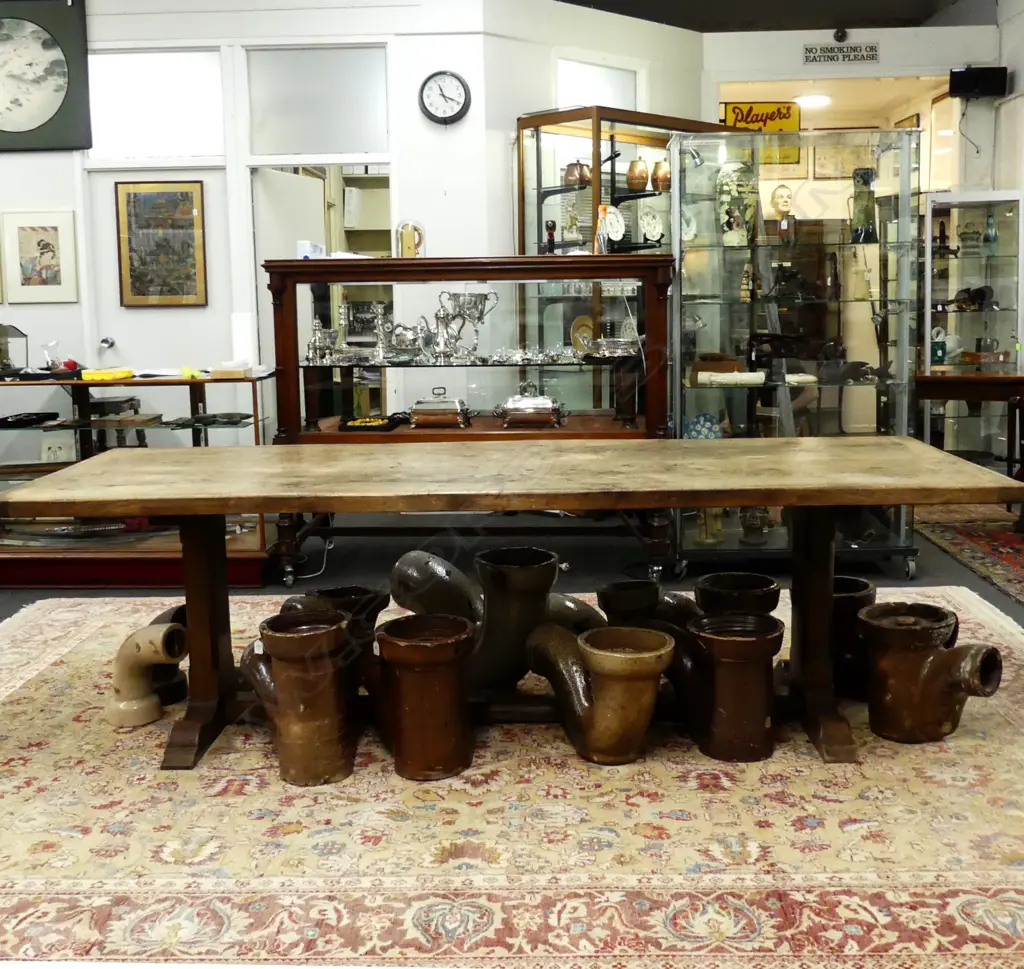 An antique country oak refectory dining table Image 1++