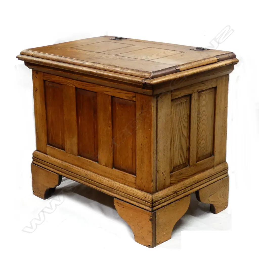 An uncommon c.1900 oak ice chest of coffer form Image 1++
