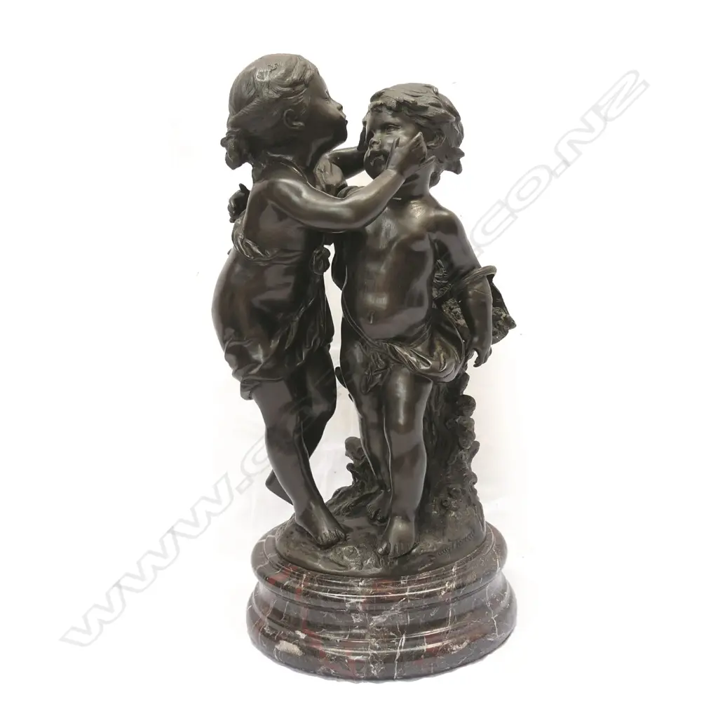 A 20thC classical bronze figure group of two children signed Aug (Auguste) Moreau Image 1++