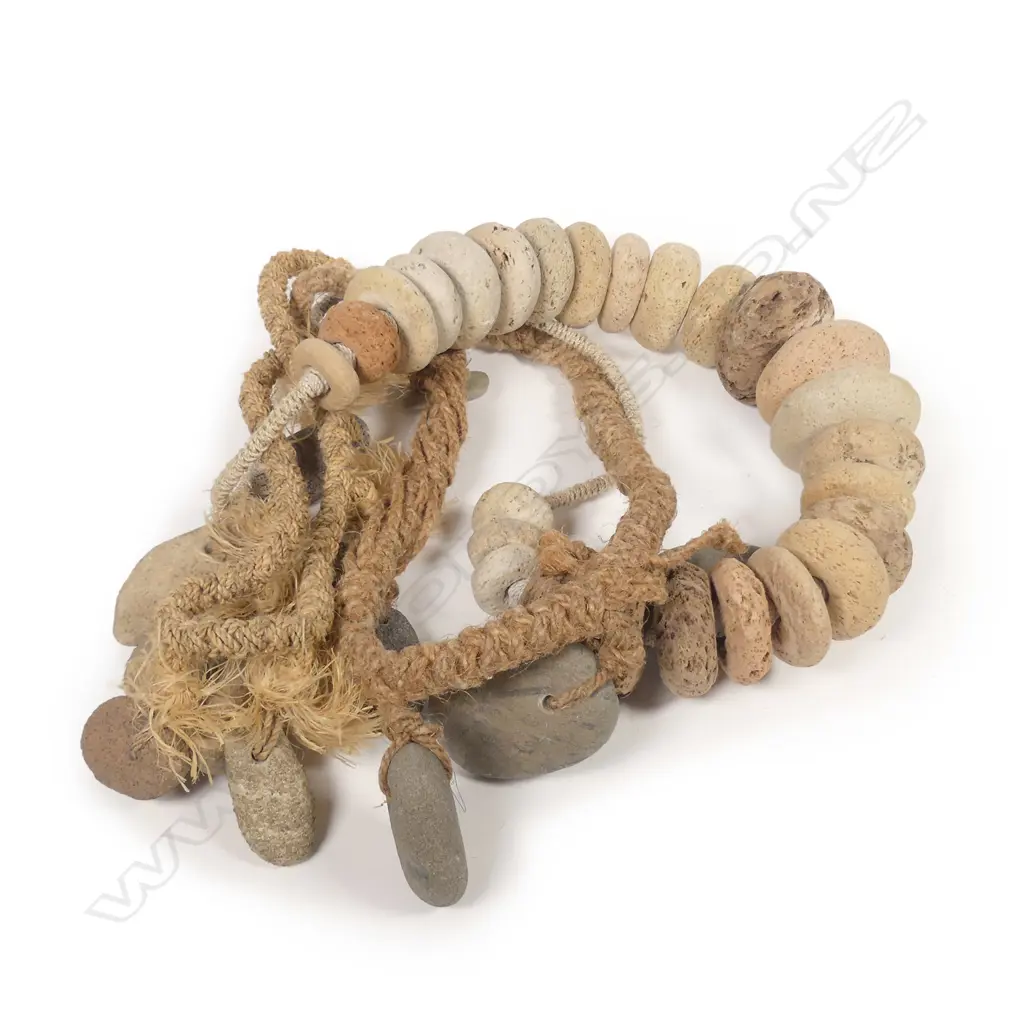 Three Malcolm Harrison woven fibre stone and pumice necklaces Image 1++