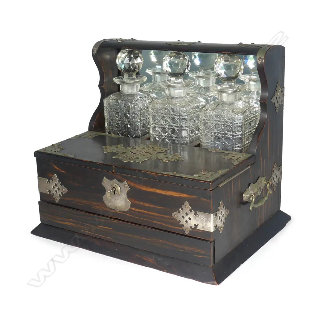 A Victorian Coromandel wood combination tantalus Image 1++