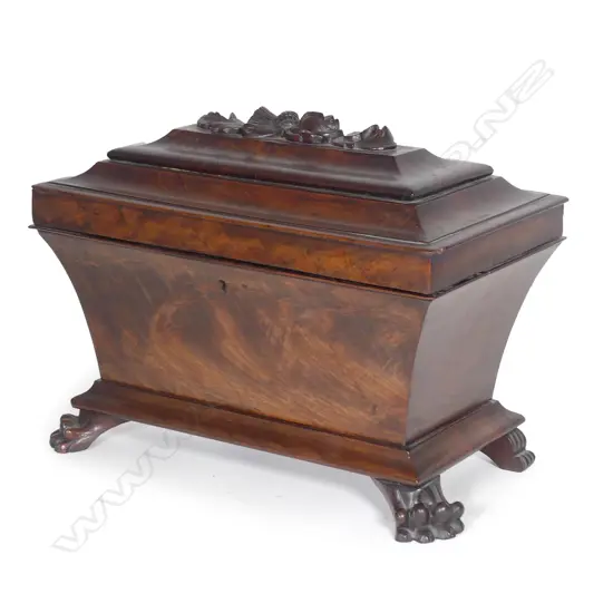 A Regency mahogany sarcophagus tea caddy