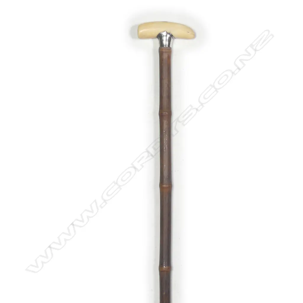 A c.1900 small whale's tooth and bamboo walking stick Image 1++