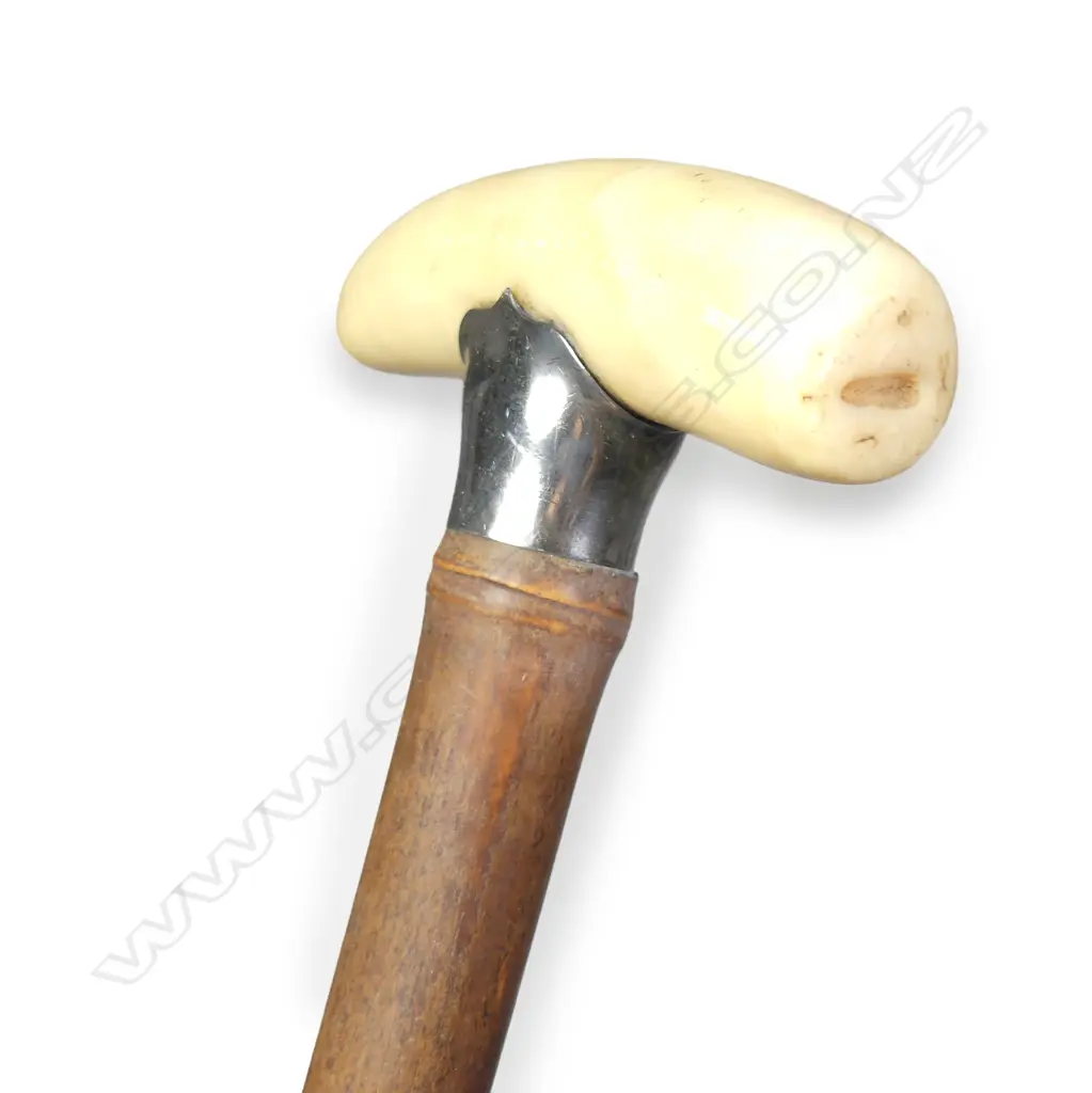 A c.1900 small whale's tooth and bamboo walking stick Image 1++