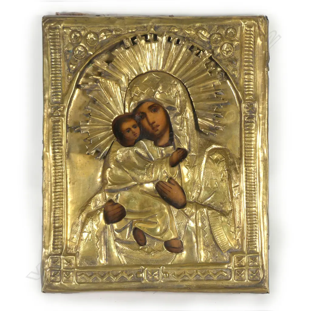 A small 19thC Russian icon of the Mother of God with the Christ Child Image 1++