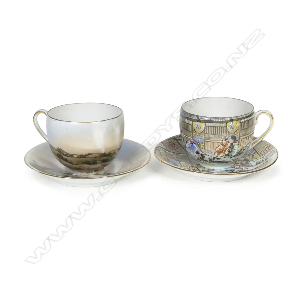A pair of rare Japanese eggshell porcelain cups and saucers Image 1++