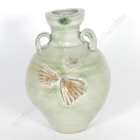 A Chester Nealie salt glazed green celadon bottle