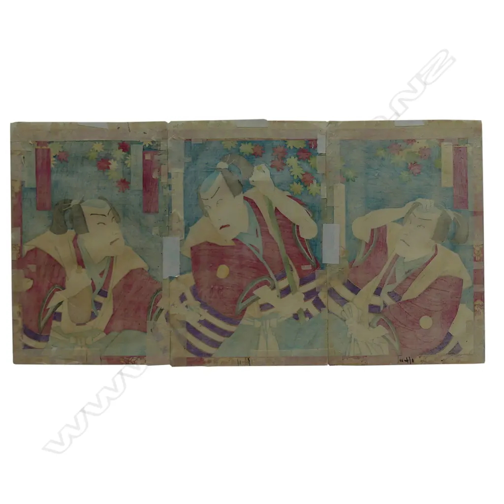 A triptych ukiyo-e woodblock by Utagawa Kunichika Image 1++