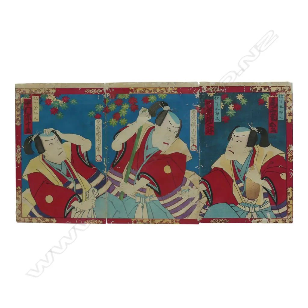 A triptych ukiyo-e woodblock by Utagawa Kunichika Image 1++