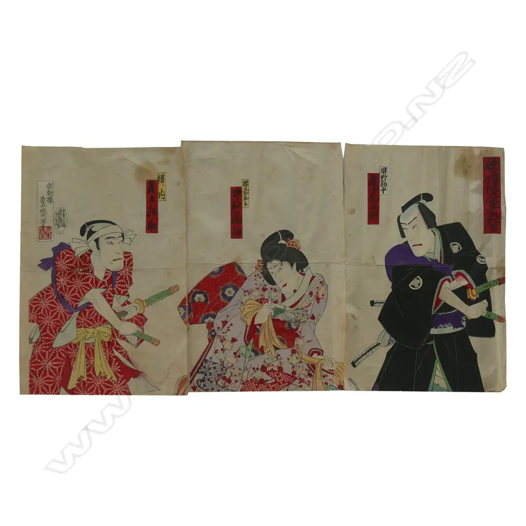 A triptych ukiyo-e woodblock by Utagawa Kunichika Image 1++