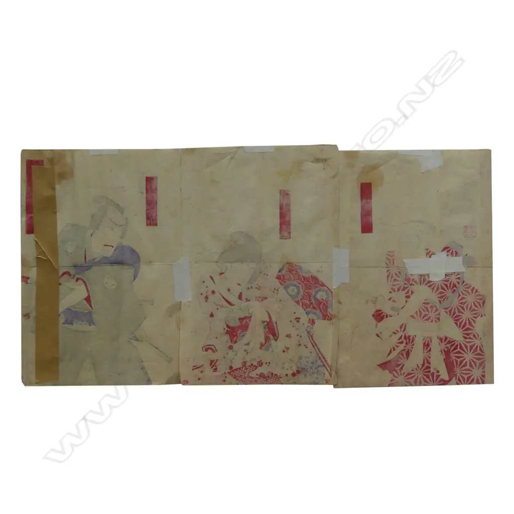 A triptych ukiyo-e woodblock by Utagawa Kunichika Image 1++