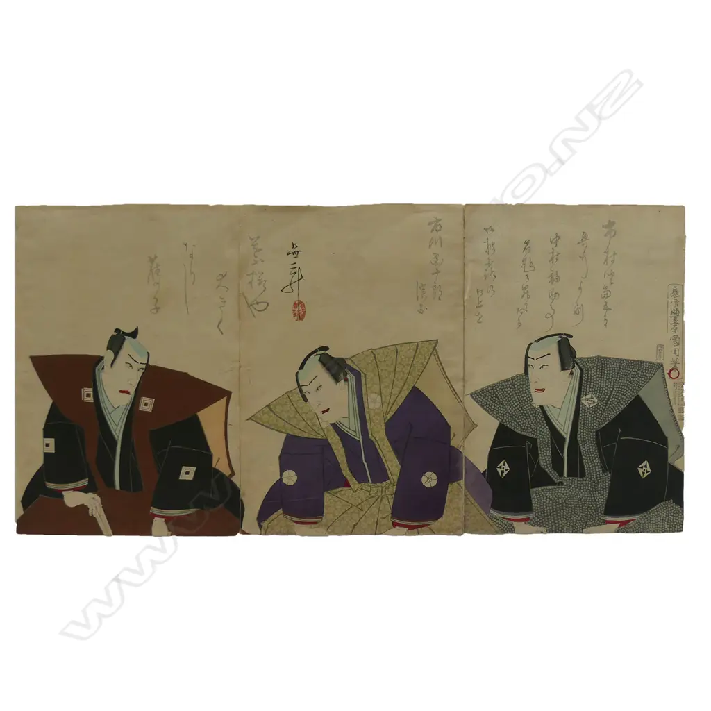 A triptych ukiyo-e woodblock by Utagawa Kunichika Image 1++