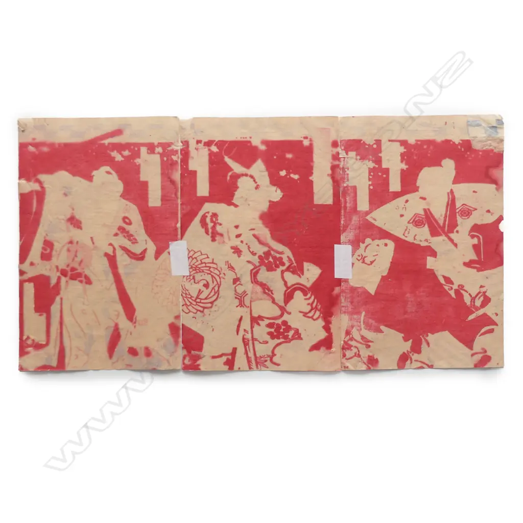 A triptych ukiyo-e woodblock by Utagawa Kunichika Image 1++