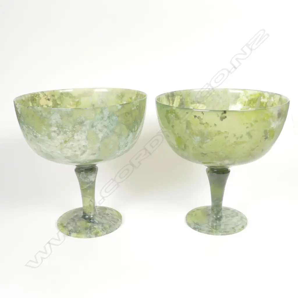 A pair of Chinese jade turned pedestal base cups Image 1++