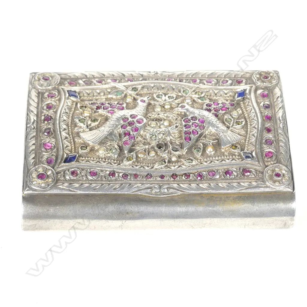A 19thC Eastern silver and gem set table snuff box Image 1++