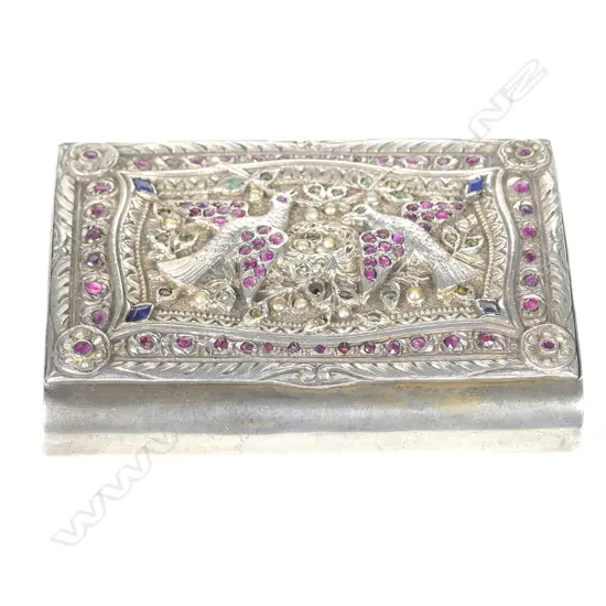 A 19thC Eastern silver and gem set table snuff box